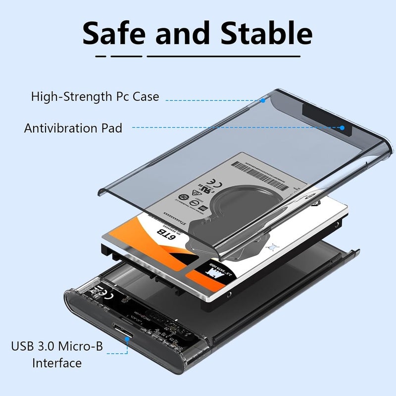 Garrulax External Hard Drive Enclosure , SATA to USB 3.0 2.5 inch SSD HDD 7mm 9.5mm Clear Hard Drive Case Supports UASP SATA (Gray) - Image 2